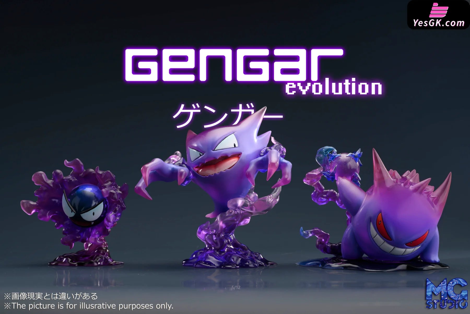 Pokémon Gastly & Haunter Gengar Resin Statue - Mg Studio [Pre-Order] Deposit / Translucent Evolution