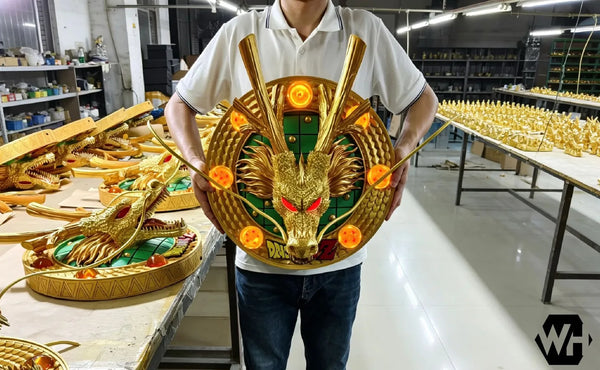 Dragon Ball Golden Shenlong 3D 3D Relief-carved Home Decor Wall-mounted Tableware GK Statue - WH Studio [In-Stock]