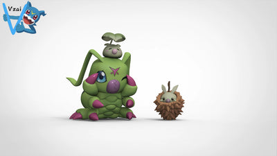 Digimon 02 Growth and Infancy Evolutionary Chain Series Wormmon & Leafmon & Minomon MH GK Statue - Vzai Studio [In-Stock]