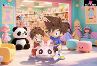 Digimon Childhood Taichi & Hikari & Koromon Dolls Childhood Yamato & Takeru & Tunomon Building Blocks GK Statue - DMX
