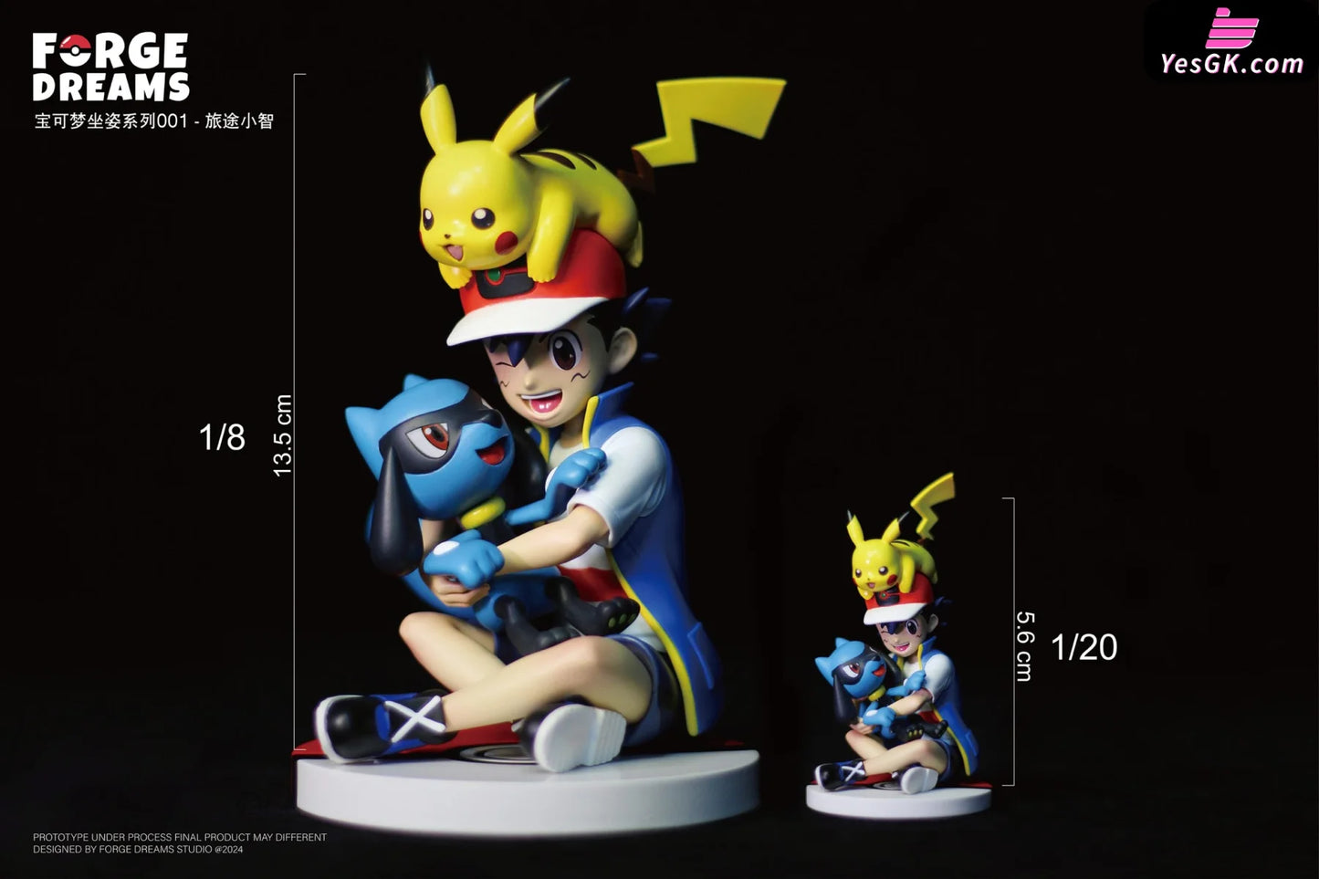 Pokémon Ash Ketchum & Pikachu Riolu Resin Statue - Forge Dreams Studio [Pre-Order]