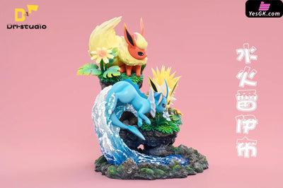 Pokemon Ecological Family Series #3 Eevee Stitching 1 Water Fire Thunder Resin Statue - Dm Studio