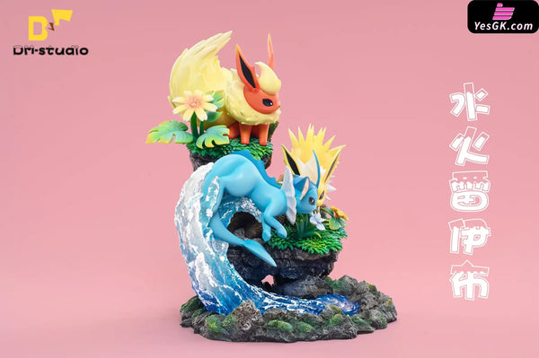 Pokemon Ecological Family Series #3 Eevee Stitching 1 Water Fire Thunder Resin Statue - Dm Studio