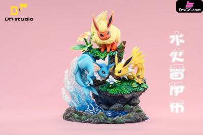 Pokemon Ecological Family Series #3 Eevee Stitching 1 Water Fire Thunder Resin Statue - Dm Studio