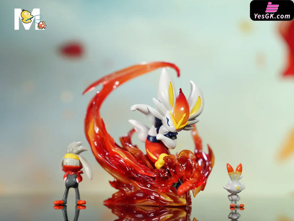 Pokemon Fire-type Starter Series #5 Cinderace Evolution Group Statue - Mo Yu Studio [Pre-Order] - Deposit / Original