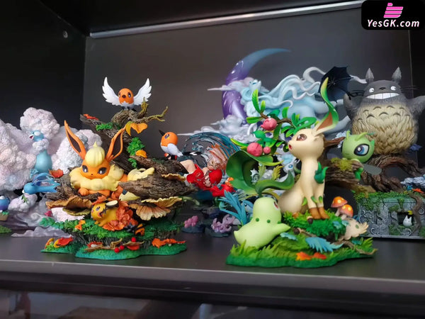 Pokemon Flareon Cyndaquil Tandemaus Fletchling Natural Scene Resin Statue - Moon shadow Studio [In-Stock] - Full