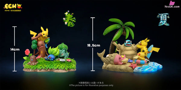 Pokemon Four Seasons Series Summer Pikachu & Squirtle Slowpoke Exeggcute Statue - Echo Studio