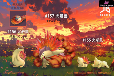 Pokemon Pokedex Series Evolutionary Group Cyndaquil & Quilava Typhlosion Resin Statue - Jb Studio