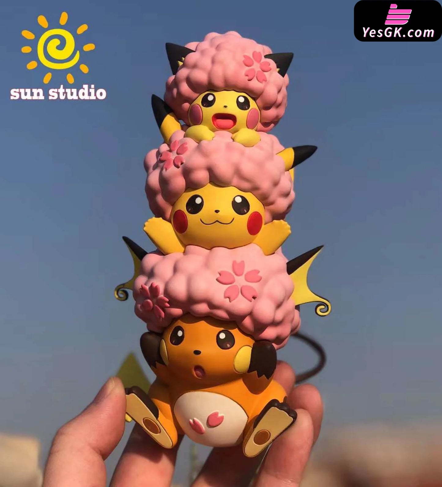 Pokémon Sakura Pikachu Family & Pichu Raichu Statue - Sun Studio [Pre-Order]