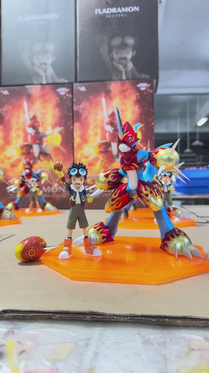 Digimon Lighdramon & Motomiya Daisuke & V-mon & Fladramon GK