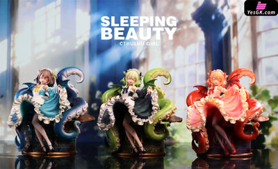 Sleeping Beauty Cthulhu Girl: Abyss Bloom & Phantom Blue & Crimson Tide Statue - WeArtDoing Studio